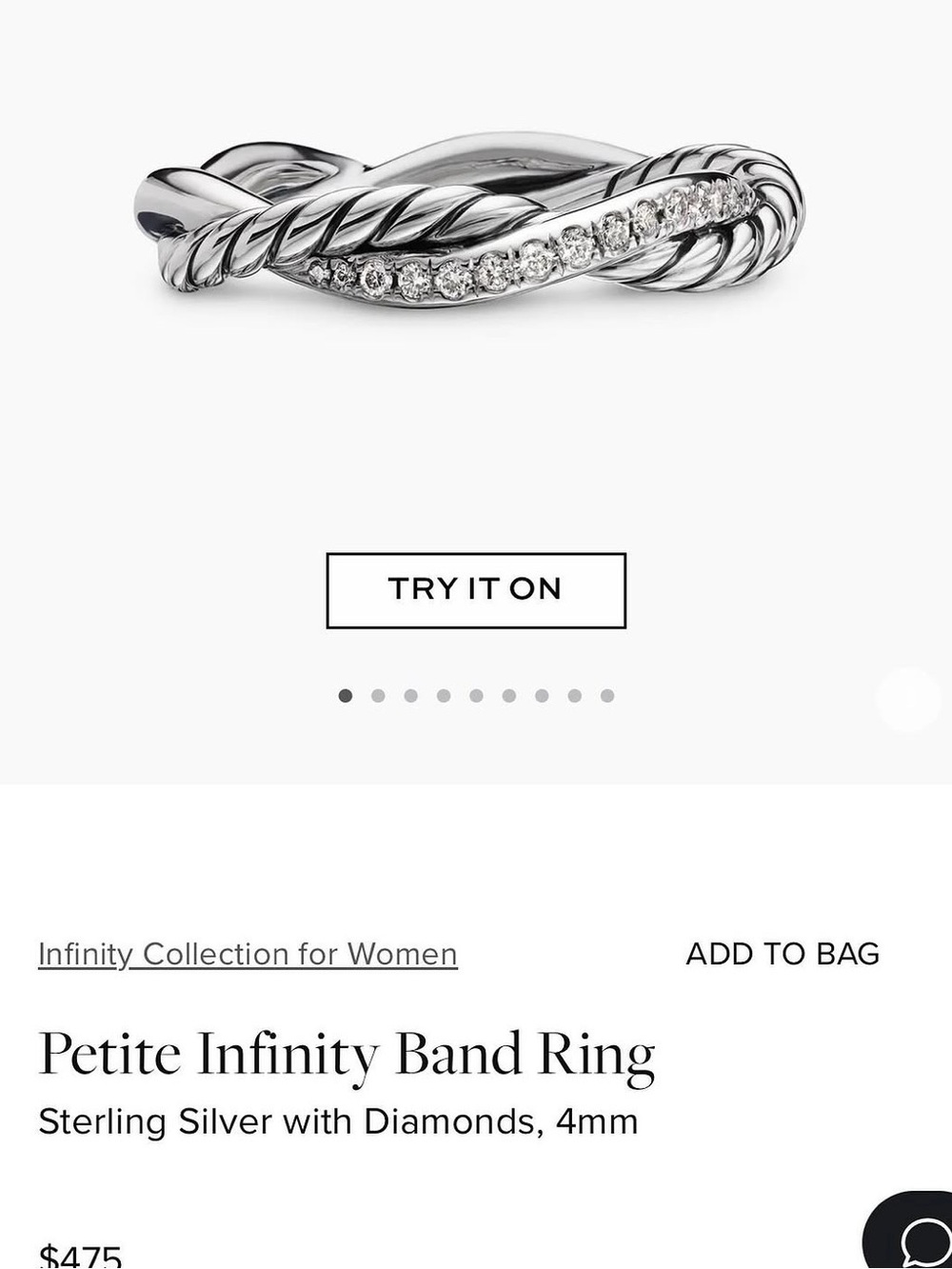 David Yurman Petite Infinity Band Ring in Sterling Silver with Diamonds